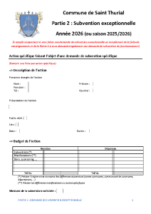 P2 – Subvention Exceptionnelle